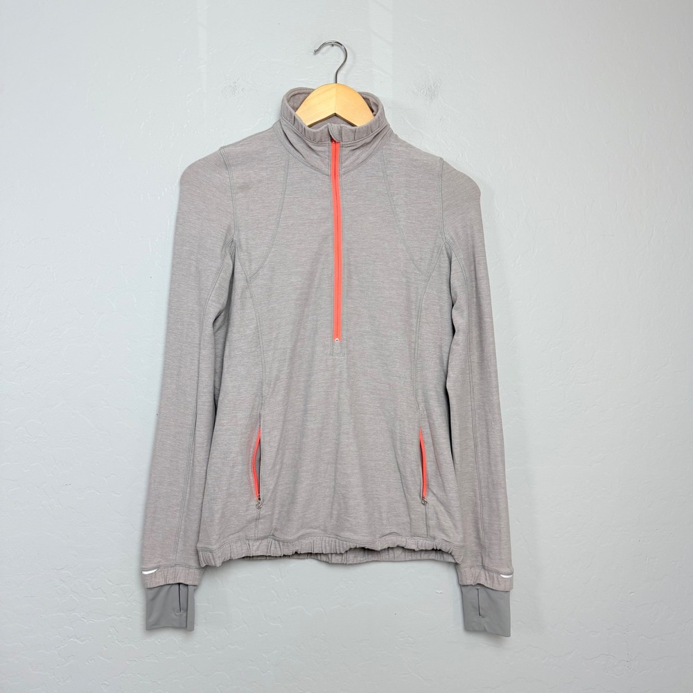Lululemon Forthright Gray Pink Half Zip Pullover Running Jacket Thumbholes 6